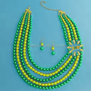 Colar de joias com pérolas de quatro fios, mais novo colar de flores XHO Chi Eta Phi verde e amarelo de 20 polegadas - Product Image 2