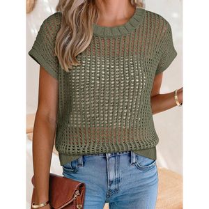 FOXA Haut en tricot à manches courtes en crochet pour femme, respirant, pour le printemps et l'été, vêtements de plage - Product Image 2