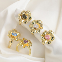 Bague Fleur de Tournesol en Or Délicat avec Zircon, Anneau Ouvert Scintillant à Pierres Colorées, Bijou Tendance pour Femme