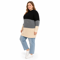 Haut en tricot pour femme avec logo personnalisé, tricoté à grosses mailles, manches longues, col rond, color block, décontracté, hiver, automne, polyester, usine OEM & ODM