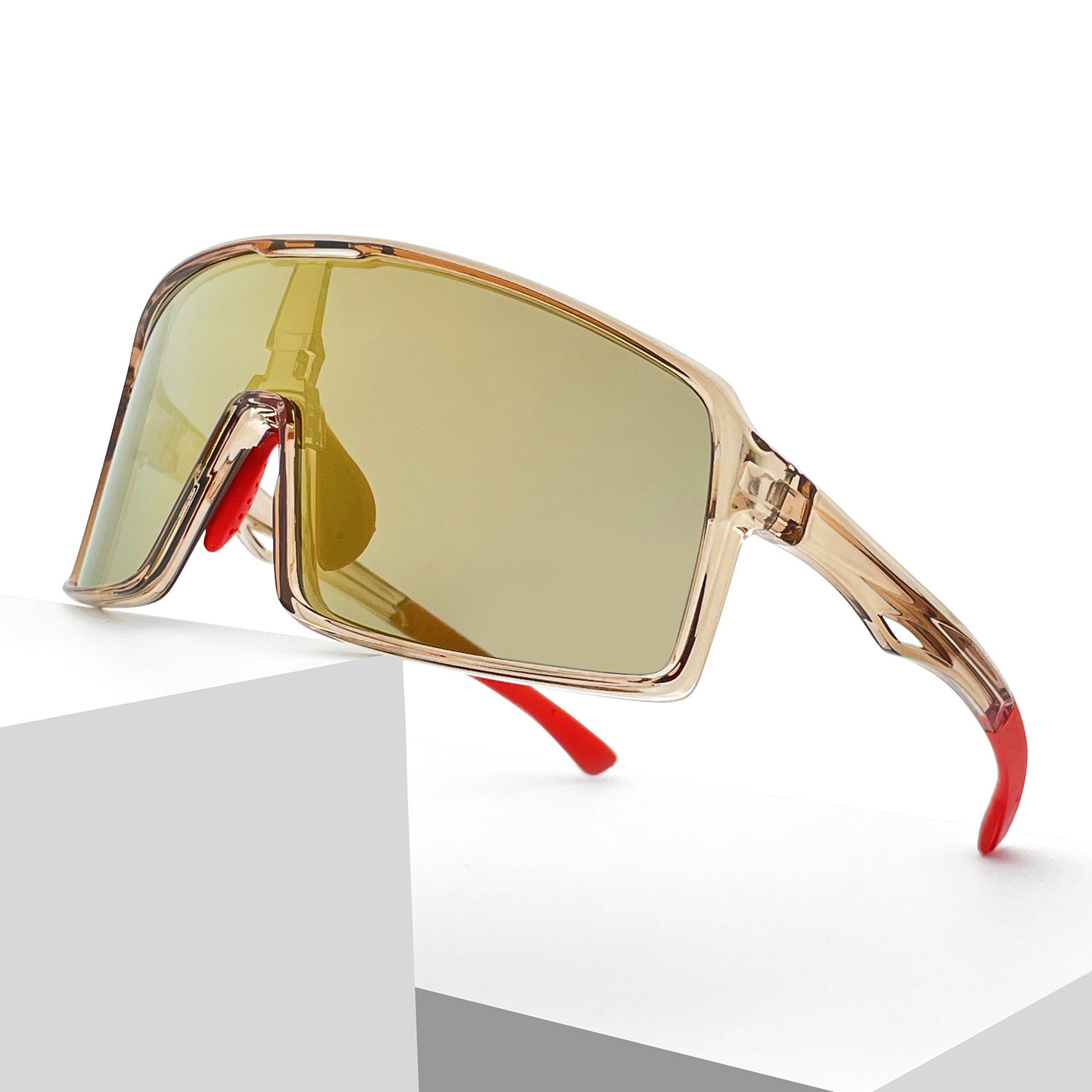 Montura dorada, lentes doradas.