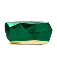 Buffets modernes translucides en émeraude et feuille d'argent avec intérieur en feuille d'or et côtés sculptés à facettes de diamant