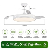 Ventilateur de plafond rétractable silencieux BreezeLux de haute qualité avec moteur DC LED, 48 pouces, 6 vitesses, télécommande et haut-parleur Bluetooth pour chambre/salon