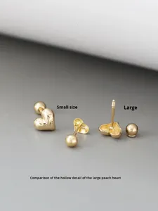 Pendientes de Oro Puro Coreano de 14K con Forma de Corazón de Durazno, Estilo Exquisito, Semi-3D, Lujo Ligero, para Mujer - Product Image 2