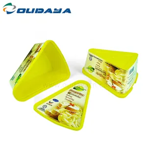 独特的三角形形状新设计IML定制印花人造黄油杯传播奶酪容器三明治塑料盒带盖