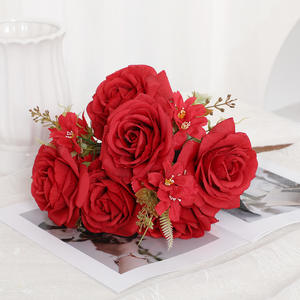 Ramo de Rosas Artificiales, Flores de Seda y Plástico de Alta Simulación, Decoración para Bodas y Hogar, Rojo, Rosa, Blanco, Blanco Hueso - Product Image 4