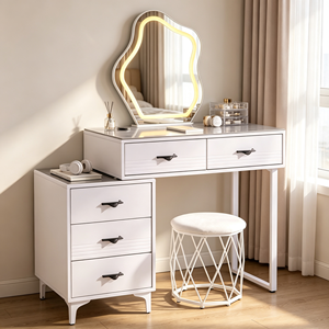 Modern Makeup Vanity <b>With</b> Lighted Mirror <b>Storage</b> Drawers Bedroom <b>Dressing</b> <b>Table</b> <b>With</b> Stool - Product Image 5
