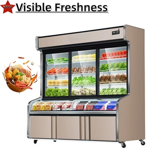 Vitrine Réfrigérée pour Hot Pot, 3 Zones Tempérées, Table de Bar Commerciale Malatang <span class=keywords><strong>avec</strong></span> Congélateur et Réfrigérateur pour Présentation d'Ingrédients - Product Image 4