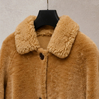Manteau mi-long en laine pour femme, couleur camel clair, en laine Teddy duveteuse, col rabattu, poches plaquées, coupe ample, vêtement d'extérieur d'hiver