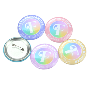Badge bouton en fer blanc personnalisé avec logo imprimé, fabrication OEM, badges métalliques pressés, cadeaux promotionnels, badge bouton vierge - Product Image 1