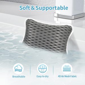 Oreiller de bain antidérapant pour spa, soutien de la <span class=keywords><strong>tête</strong></span> et du cou, mousse souple, tissu en maille perméable 4D, 8 ventouses - Product Image 2
