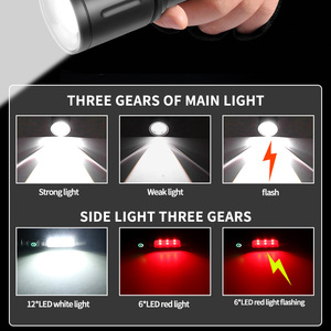 Chiến thuật đèn pin 30W LED Side COB ánh sáng màu đỏ hợp kim nhôm có thể sạc lại 1200mAh Zoomable Torch ngoài trời khẩn cấp ánh sáng đèn flash - Product Image 5