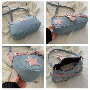 Sac à bandoulière Spicy Girl Cowboy rétro avec rivets et étoiles, sac sous le bras pour femme, sacoche portable à chaîne pour femme - Product Image 5