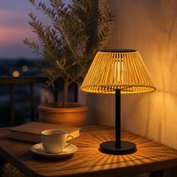 Lampe de table LED sans fil, solaire, étanche, en rotin tressé, rechargeable par USB, pour extérieur, jardin, patio, balcon, cour