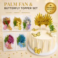 10-teiliges Gold Metallic Happy Birthday Tortendeko-Set mit Palmenfächern, Schmetterlingen und Blumen für Geburtstagsfeier-Dekorationen