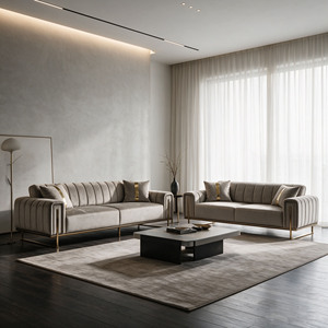 PZCN <span class=keywords><strong>HOME</strong></span> Vente en gros Usine OEM Ensemble complet de canapés de salon en velours gris capitonné style Art Déco avec métal doré pour salon et hôtel - Product Image 2