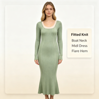 Robe pull longue en maille côtelée bleue pour femme, qualité supérieure, personnalisable OEM & ODM, vente en gros