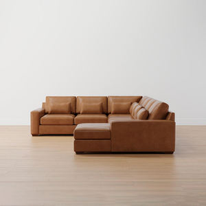 Sofá Seccional en Forma de U de Cuero Caramelo Vintage, con Brazos Cuadrados y Asientos Profundos, Reclinable, de Lujo, para Sala de Estar - Product Image 5