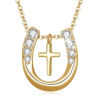 Usine prix de gros 925 en argent Sterling chanceux collier de fer à cheval avec pendentif croix breloque cheval pendentif collier bijoux