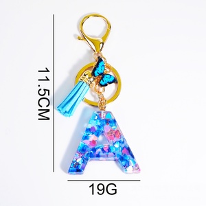 Wholesale Blue butterfly Fashion Mini Cute Metal Tassels Resin Key Chain <b>Custom</b> Letter Initial Acrylic Plastic <b>Keychain</b> - Product Image 4