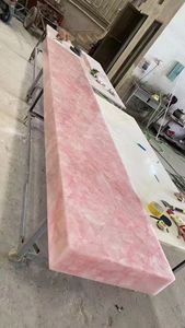 Table basse, table d'appoint, table à thé, décoration murale en dalle de pierre d'onyx rose naturel, moderne, polie, écologique, translucide, pour hall - Product Image 6