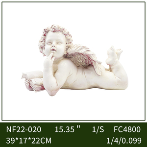 Statuetta di Cherubino in Resina Bianca Anticata, Sdraiato con Libro, Piccola Statua Decorativa di Angelo per Casa, Ufficio, Libreria, Giardino - Product Image 2