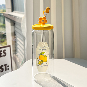 2025 Venta caliente nuevo 16oz lindo café helado vasos de vidrio botella de agua con tapas de silicona y pajitas para jugo cerveza de soda - Product Image 5