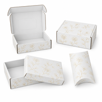 Boîte d'expédition en carton ondulé blanc avec logo personnalisé, impression florale dorée, emballage cadeau pour le commerce électronique, marque DTC