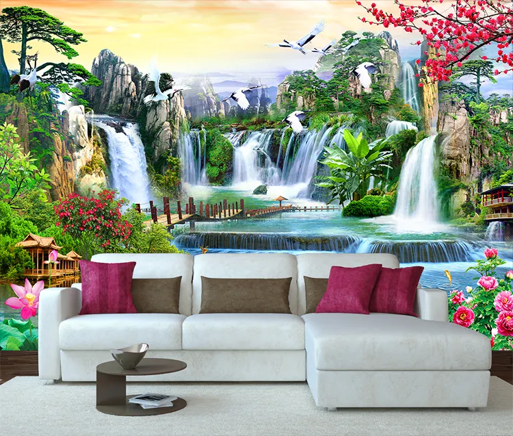 Chinese Style Nature Scenery Lake Landscape Photo 3d Wallpapers Wall Mural Living Room Study Self-adhesive Waterproof 3d Sticker