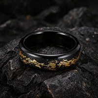 Bague de déclaration JLM vintage en acier titane avec incrustation feuille d'or et d'argent pour couples, hommes et femmes, pour mariage, fiançailles, anniversaire, cadeau bijou