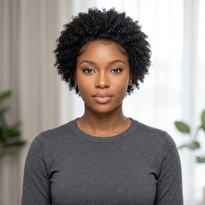 Parrucche <span class=keywords><strong>Afro</strong></span> Dreadlocs FH 13x4 con Frontale in Pizzo, <span class=keywords><strong>Parrucca</strong></span> Corta Ricci Crespi in Capelli Umani Pre-Pizzicata, Parrucche Pixie per Donne, 4 Colori - Product Image 1
