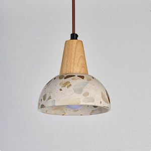 Lámpara colgante nórdica de terrazo con base de madera, moderna, para comedor, estudio, cafetería, bar - Product Image 4