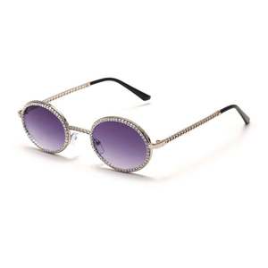 Lunettes de soleil rondes en diamant de style punk avec logo personnalisé, petites lunettes de soleil ovales en strass pour femmes - Product Image 4