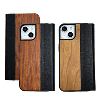 Étui de téléphone DYL Mobile en bois et cuir PU antichoc avec porte-cartes pour iPhone 17/Pro Max avec personnalisation