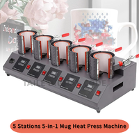 Presse à chaleur pour tasses 5 en 1, 5 stations, 5 boîtes de contrôle, machine de transfert thermique numérique par sublimation pour impression sur tasses de 11 oz