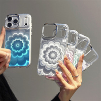 Funda para Teléfono Móvil con Diseño de Flores Láser en Degradado de Arcoíris para iPhone 18 17 16 15 14 Pro Max, Carcasa Trasera con Diseño IMD Tejido, Neón y Efecto Ombré