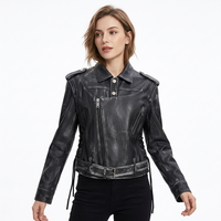 Veste en cuir véritable noire personnalisée, réversible, unie, délavée et vieillie, au design unique, pour femme