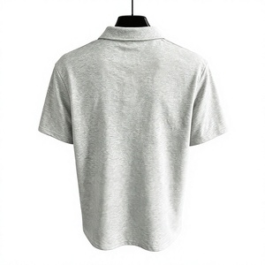 เสื้อเจอร์ซีย์แขนสั้นสีเทาสำหรับผู้ชาย ผ้าถักลำลอง 100% ผ้าฝ้าย ระบายอากาศได้ดี กันยับ สีพื้น ติดกระดุมด้านหน้า ทรงปกติ - Product Image 5