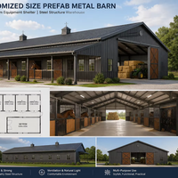Bâtiment moderne préfabriqué en acier pour écurie de chevaux, remise à équipement équestre, stockage de foin, abri pour matériel agricole, solutions d'entrepôt avec conception graphique