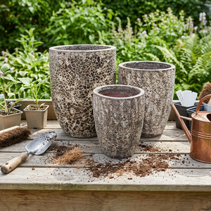Vintage Rustic Ceramic Glazed Flower <b>Pots</b> Outdoor Garden Planters Set Irregular Texture Design <b>for</b> Green Plants - Product Image 3