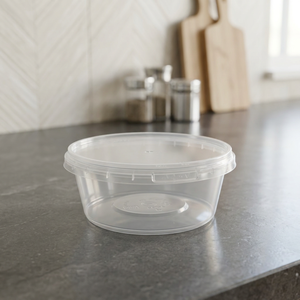 Contenant rond en polypropylène vierge avec système de sécurité, capacité 300 ml, gamme de contenants avec système de sécurité - Moulage par injection en gros pour traiteur, plats à emporter et - Product Image 1