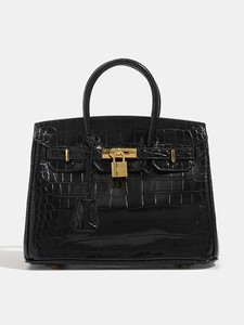 Sac à main de luxe pour femme en cuir véritable avec motif crocodile, poignée supérieure et fermoir - Product Image 4