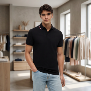 Chemises à manches courtes unies haut de gamme pour hommes, en coton et élasthanne, tricotées, brodées avec logo personnalisé, pour affaires et décontracté, effet rafraîchissant - Product Image 2