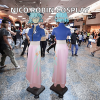 Costume de cosplay Nico Robin pour femme, robe kimono à motif floral, jupe portefeuille et perruque Onigashima, ensemble complet avec haut en polyester
