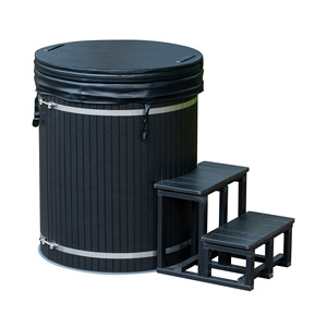 Système de bain froid extérieur personnalisé en forme de baril, bain froid noir avec couvercle, bain de glace de style moderne - Product Image 1