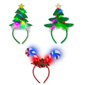 2024 LED Christmas Holiday Party Accessories Christmas Tree Light Up Headband For Women Kids