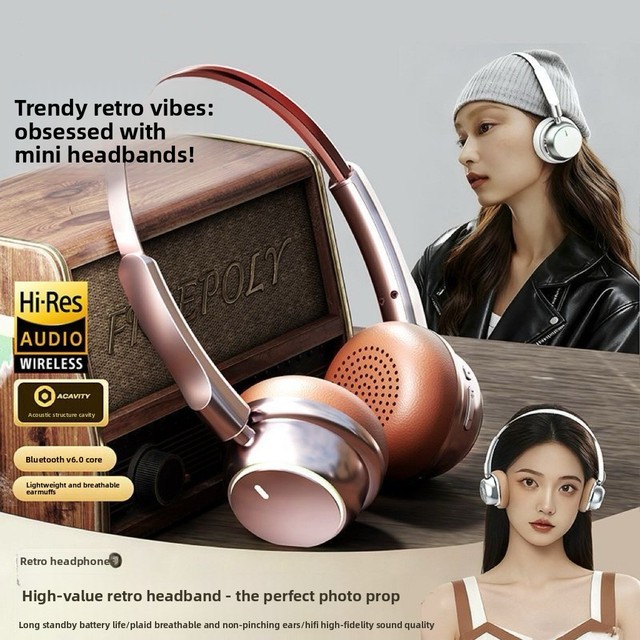 ANC HI-Res Wireless Bt 6.0 Headphones, Retro Classic Lightweight Wireless Headset for Sports