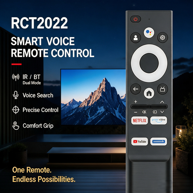 Dual Protocol IR BLE Voice Remote Control 22 Keys for TV STB OEM ODM Silicone Button 2AAA Battery