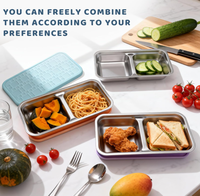 Boîte à collation en acier inoxydable à 2 compartiments, boîte à collation en métal avec couvercle en silicone, récipient de stockage alimentaire réutilisable pour boîte bento