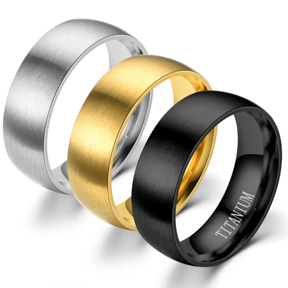 Wholesale PVD Custom 8mm Gloss Stainless Steel Matte Gold Silver Black Engrave Ring